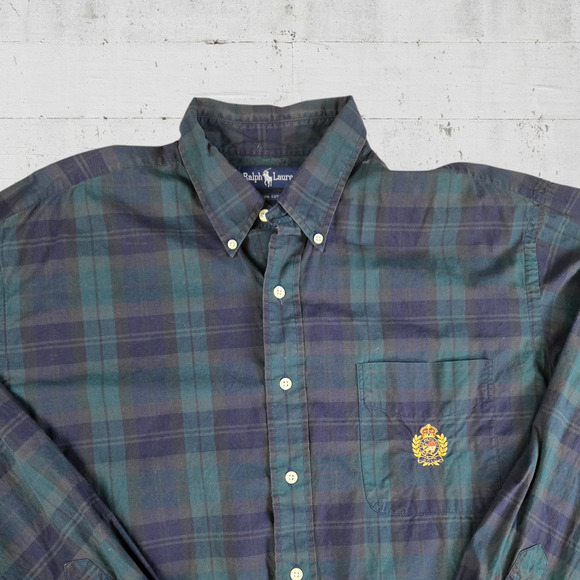 90s Vintage Ralph Lauren Black Watch Plaid Crest Button Down Shirt Size XL - Picture 3 of 9